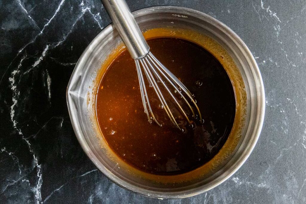 Asian meatball sauce in a mixing bowl