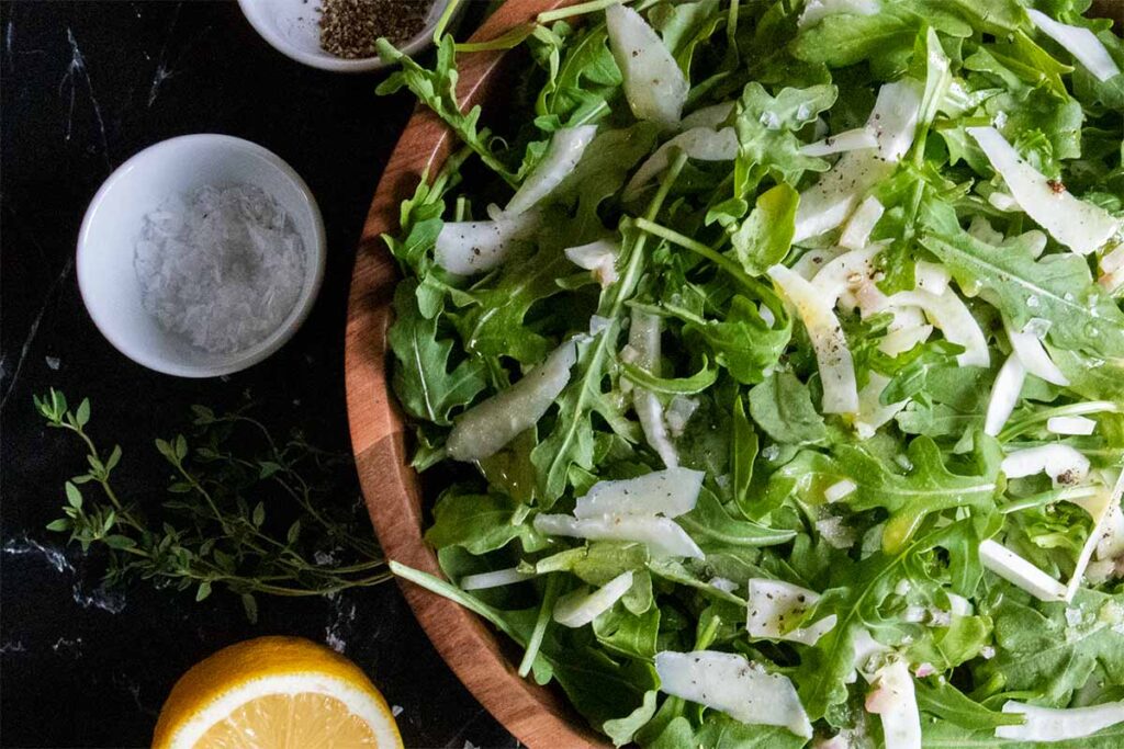 salad in wooden bowl