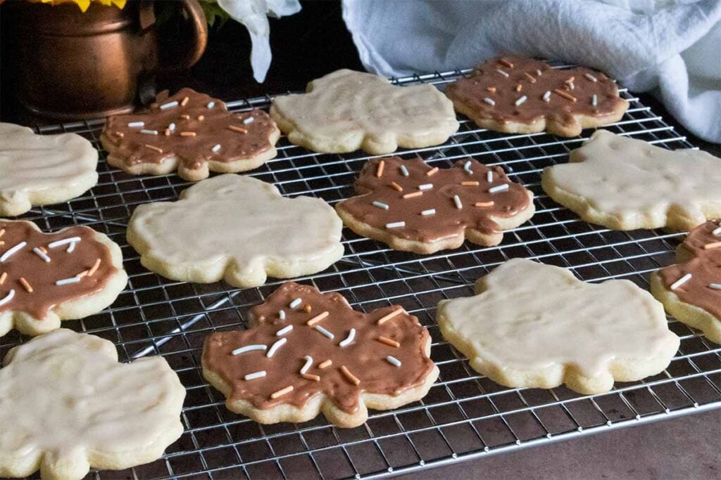 maple glazed shortbread cookies on a wire rack