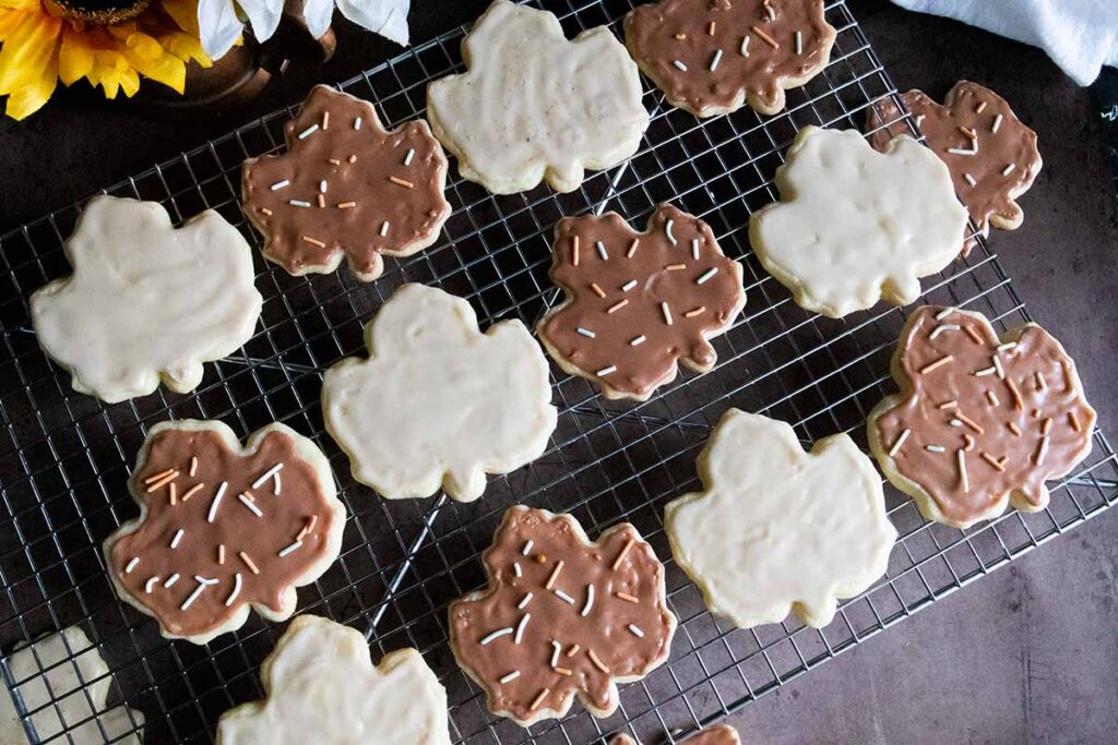 maple glazed shortbread cookies on a wire rack