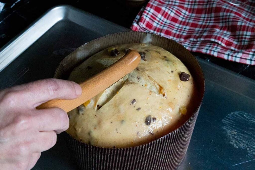 slicing the risen dough