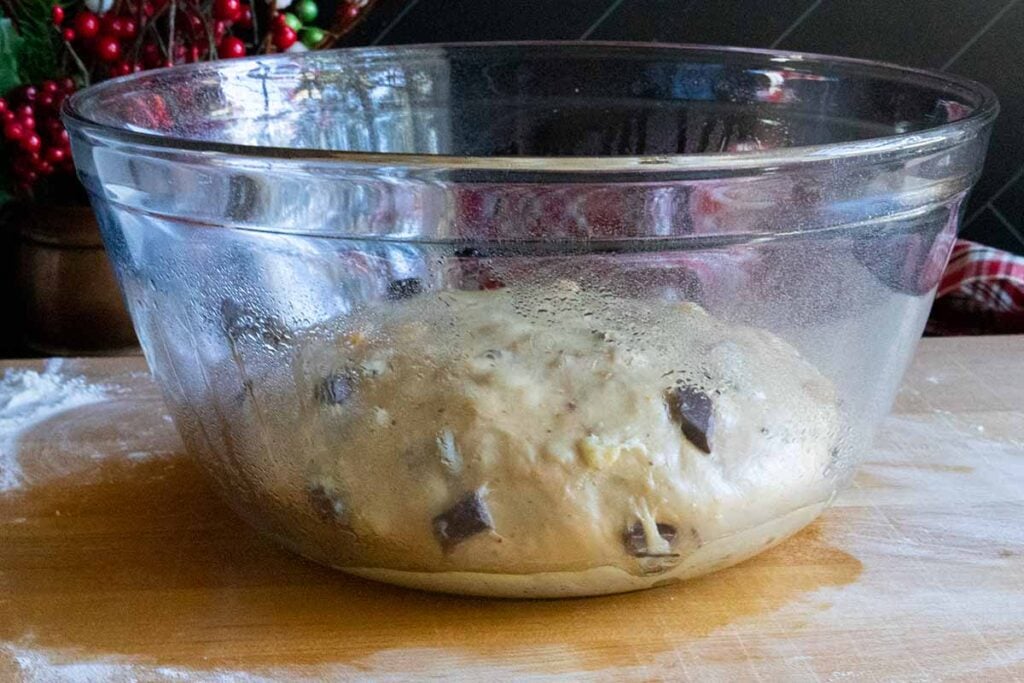 dough in a glass bowl