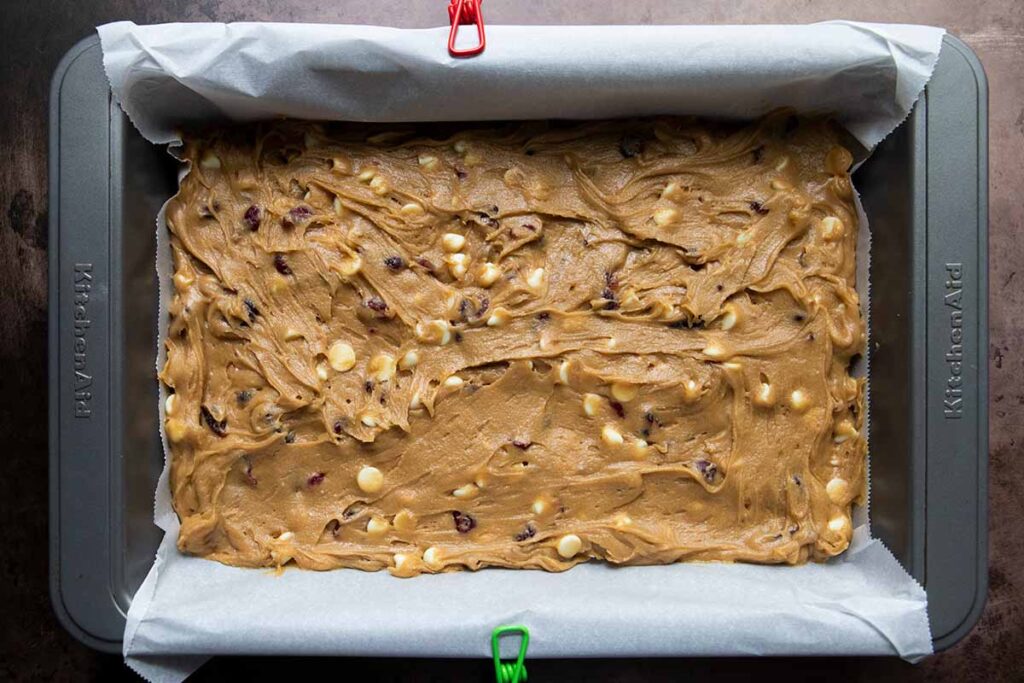 Dough spread into a baking pan.