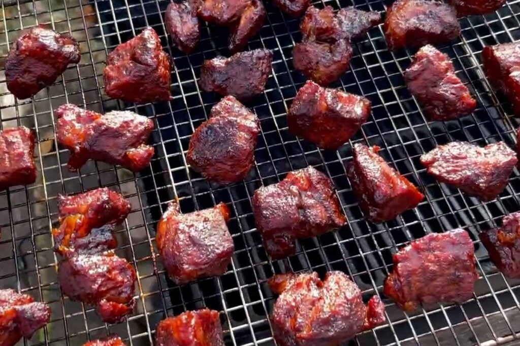 pork butt burnt ends coming off the smoker