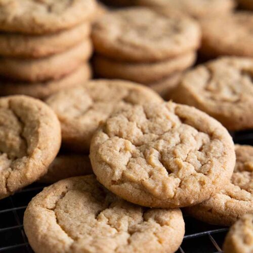 crunchy peanut butter cookies stacked