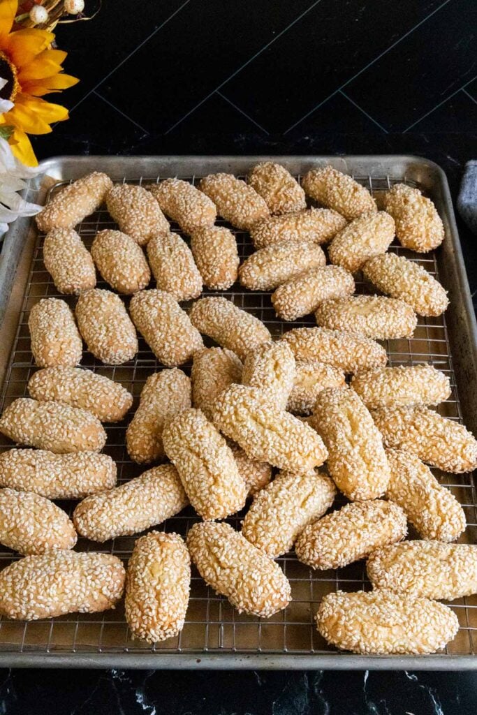 sesame seed cookies on baking sheet
