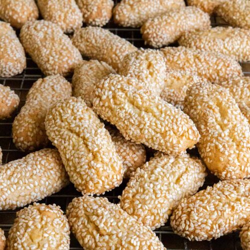 sesame seed cookies on baking sheet