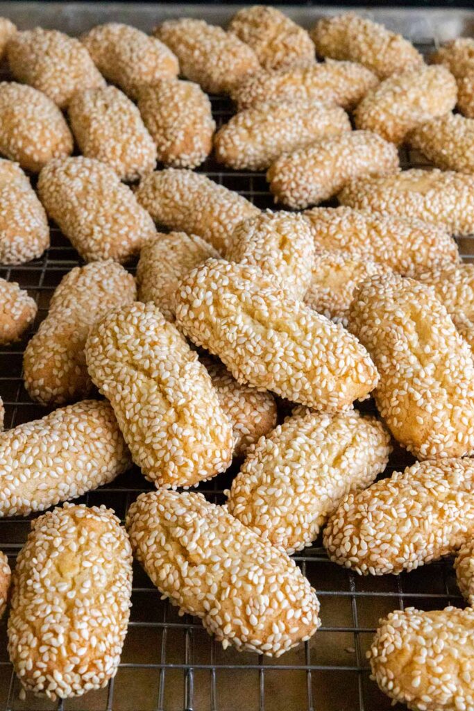 sesame seed cookies on baking sheet