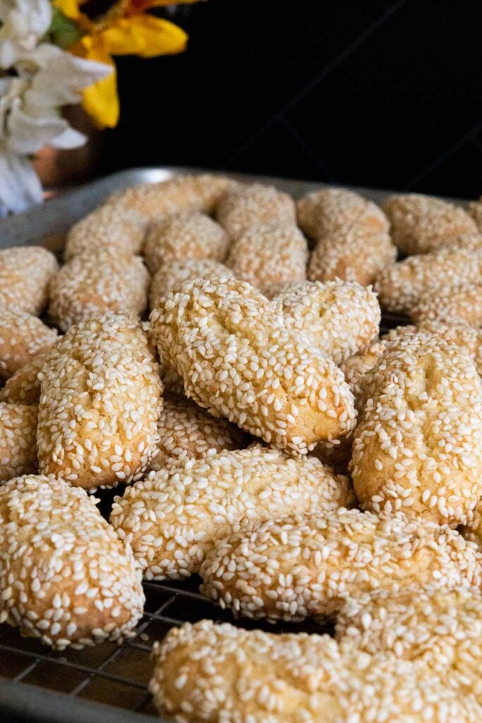 sesame seed cookies on baking sheet