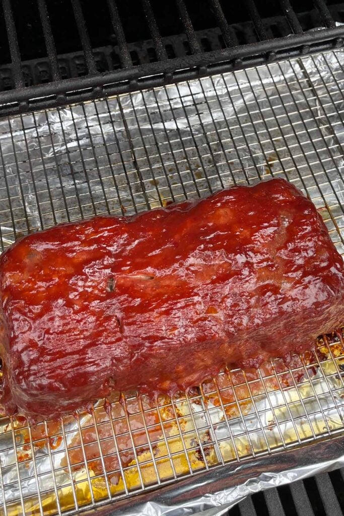 smoked meatloaf in the smoker.