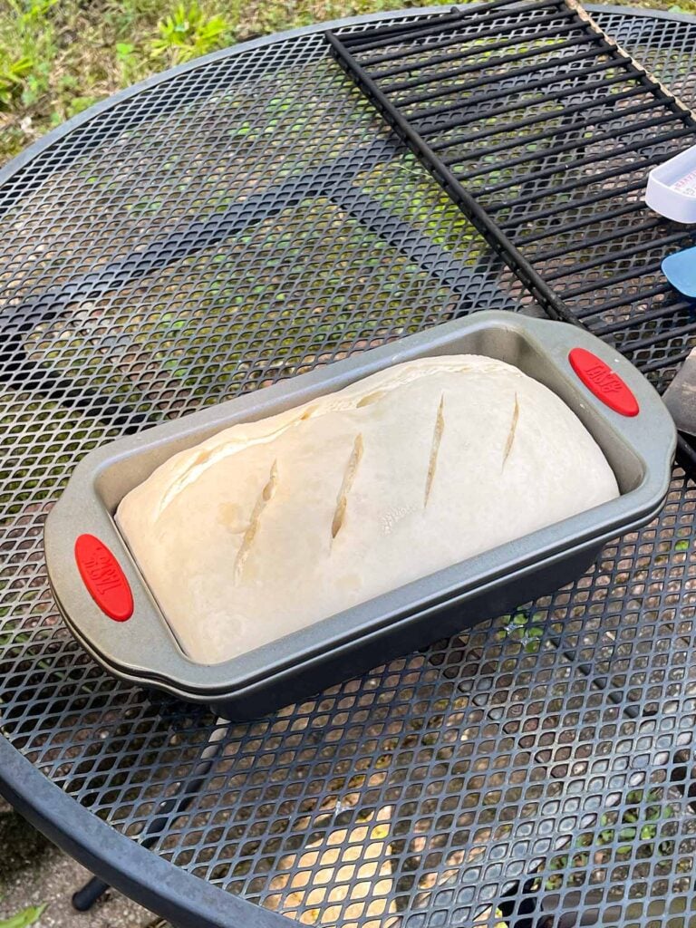 sourdough scored and ready to go into the smoker.