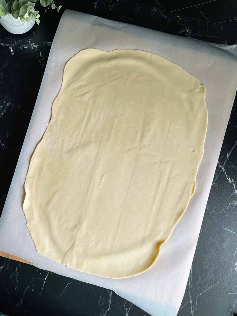Rolled out dough for the slab pie.
