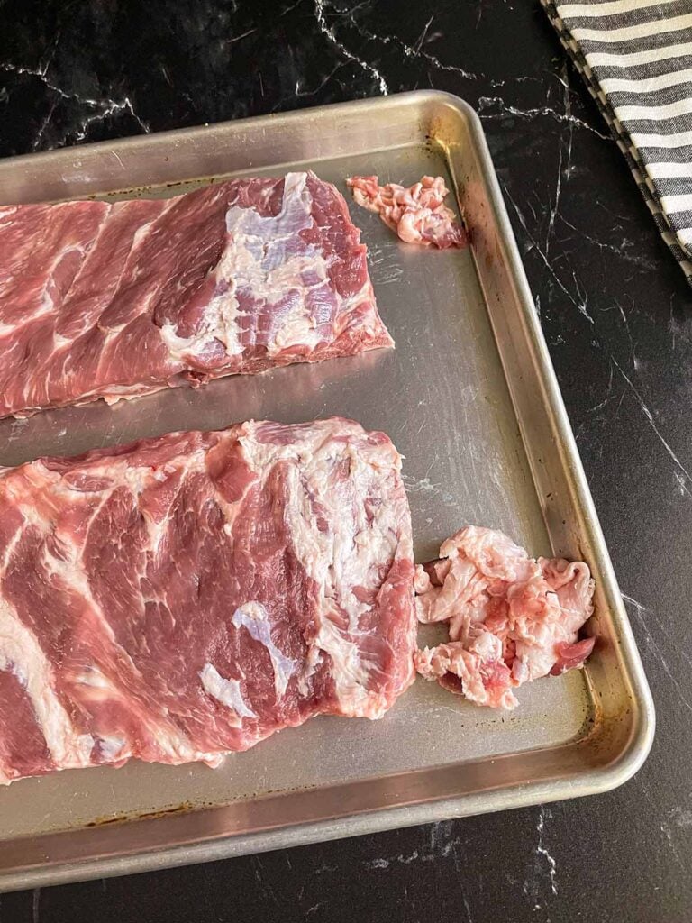 Two slabs of ribs where the fat has been trimmed off.