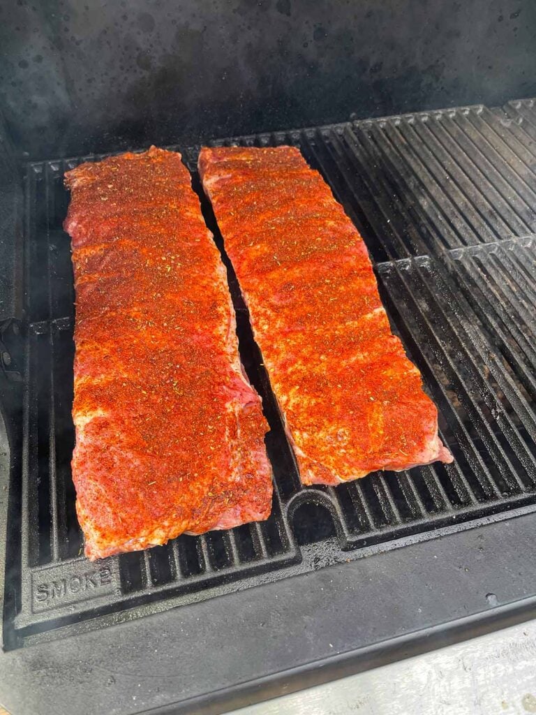 St. Louis style ribs going onto the smoker.