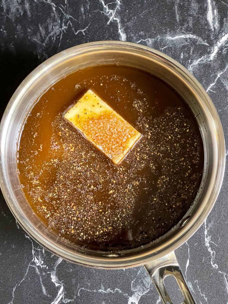 The mop ingredients in a saucepan.
