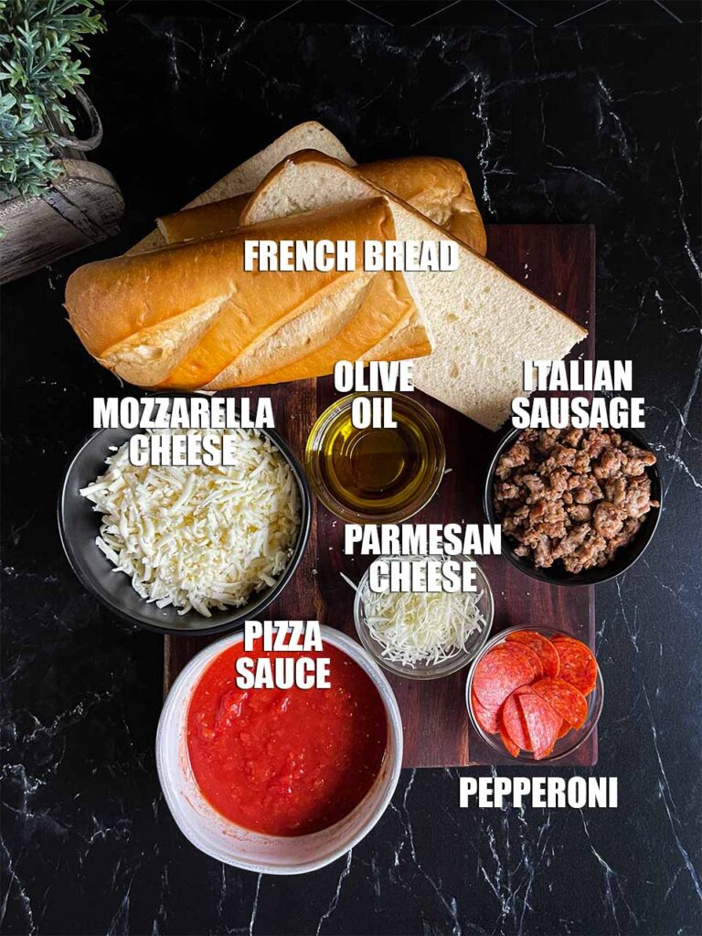 Ingredients for making french bread pizza.