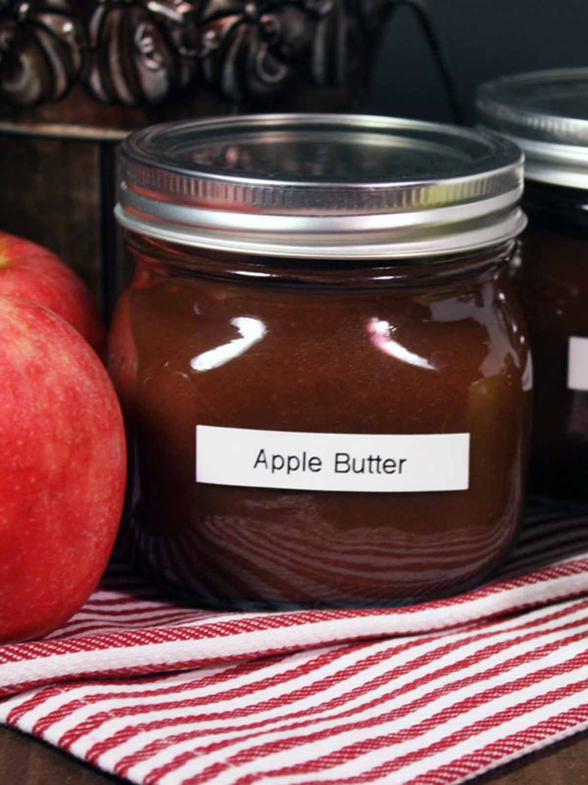 Apple butter in a mason jar.