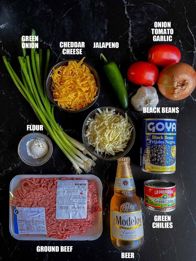 Ingredients needed to make a queso fundido.