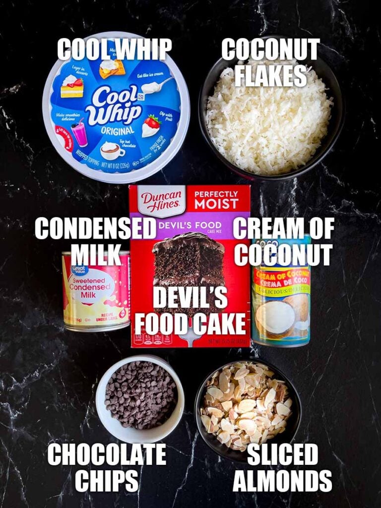 Ingredients to make almond joy cake.