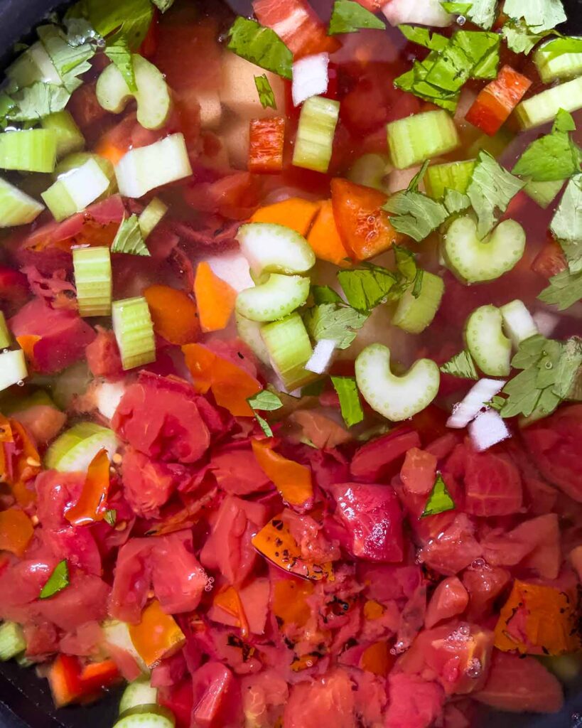 Ingredients for Sicilian chicken soup in a large stock pot.