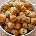 Fried okra in a white bowl.