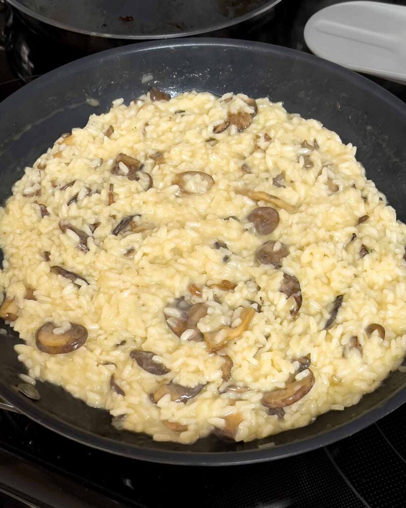 Mushroom risotto ready to be plated.