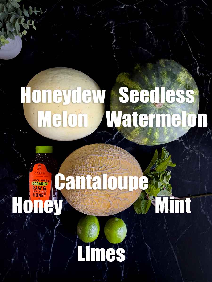 Mixed Melon Fruit Salad (with honey, lime, and mint) Don't Sweat The