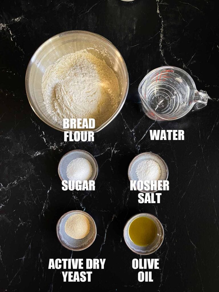 Ingredients needed to make pizza dough.