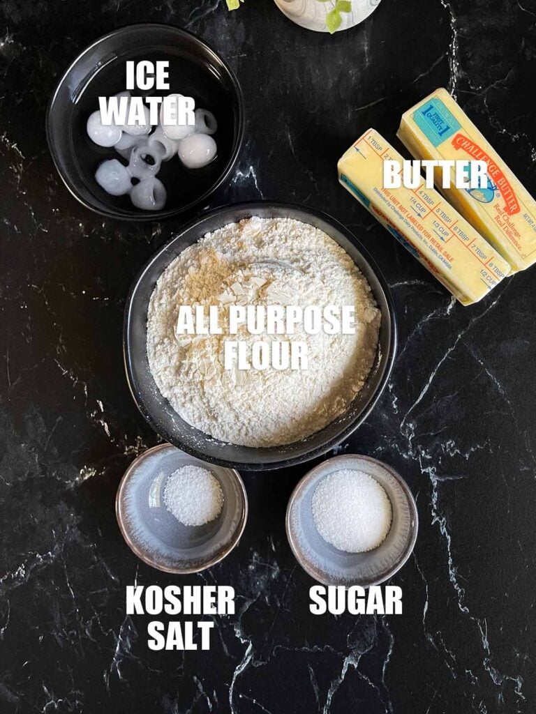 Ingredients needed to make a pie crust dough.