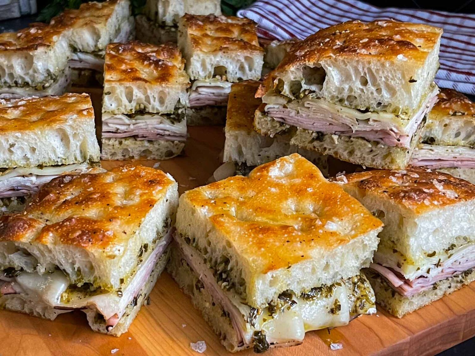Pesto Focaccia Sandwich (With Ham, Turkey, And Provolone) Don't Sweat
