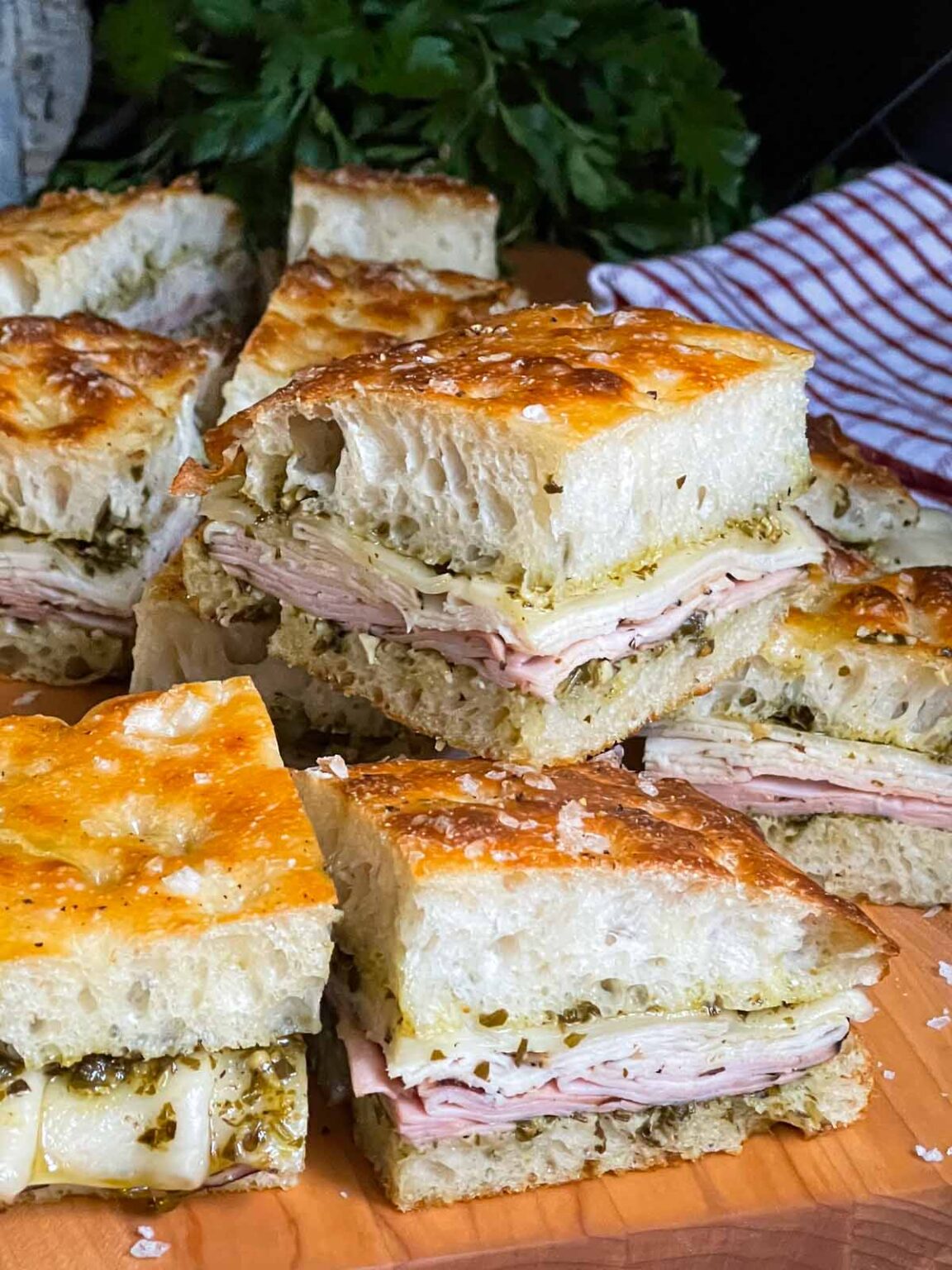 Pesto Focaccia Sandwich (With Ham, Turkey, And Provolone) Don't Sweat