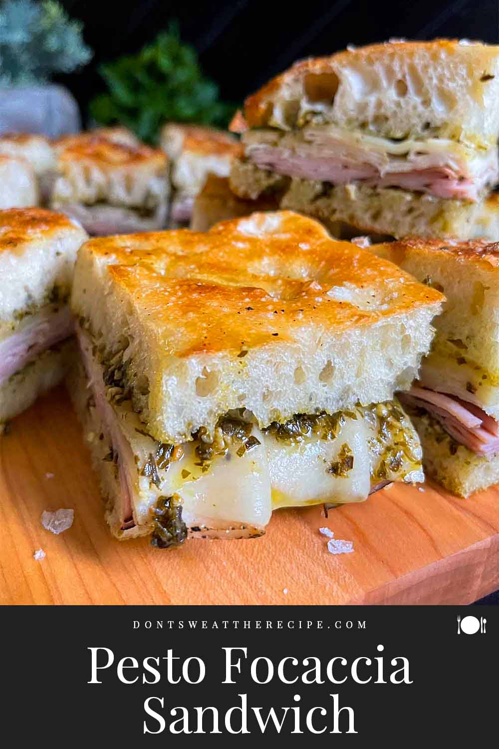 Pesto Focaccia Sandwich (With Ham, Turkey, And Provolone) Don't Sweat