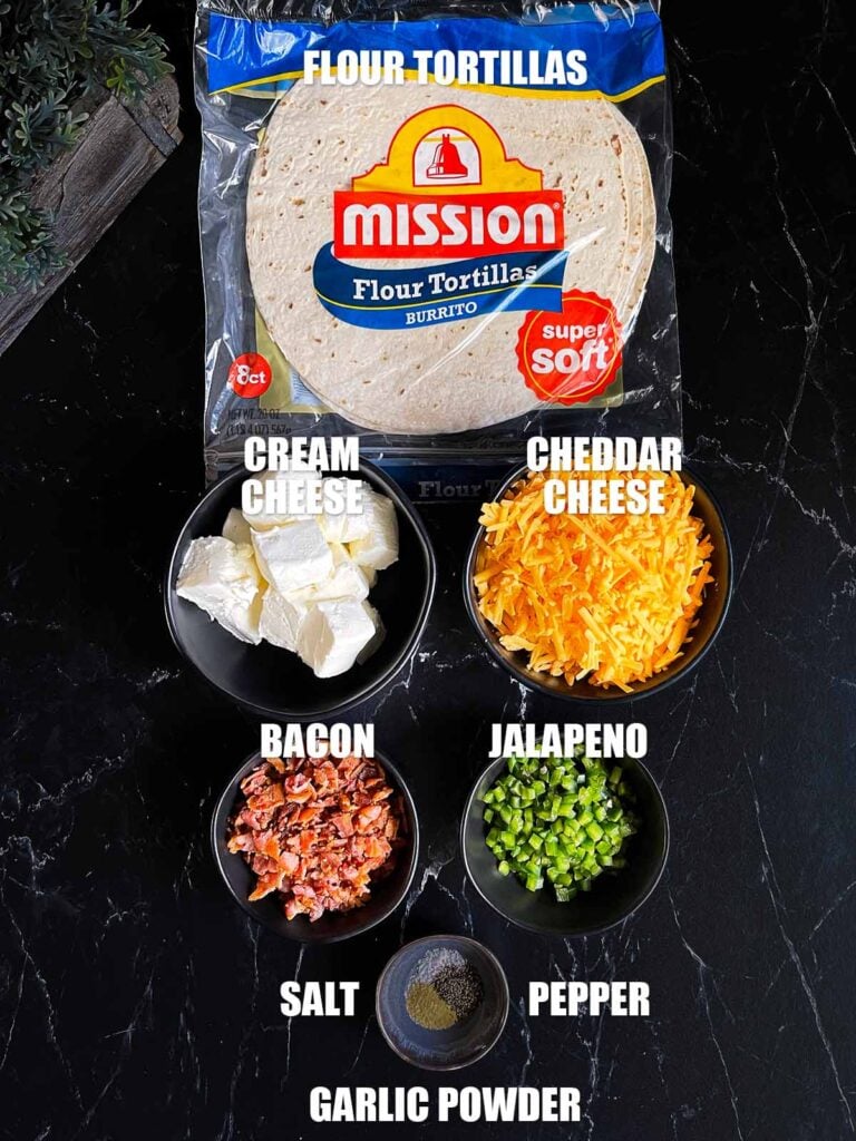 Ingredients needed for Jalapeno Popper pinwheels.