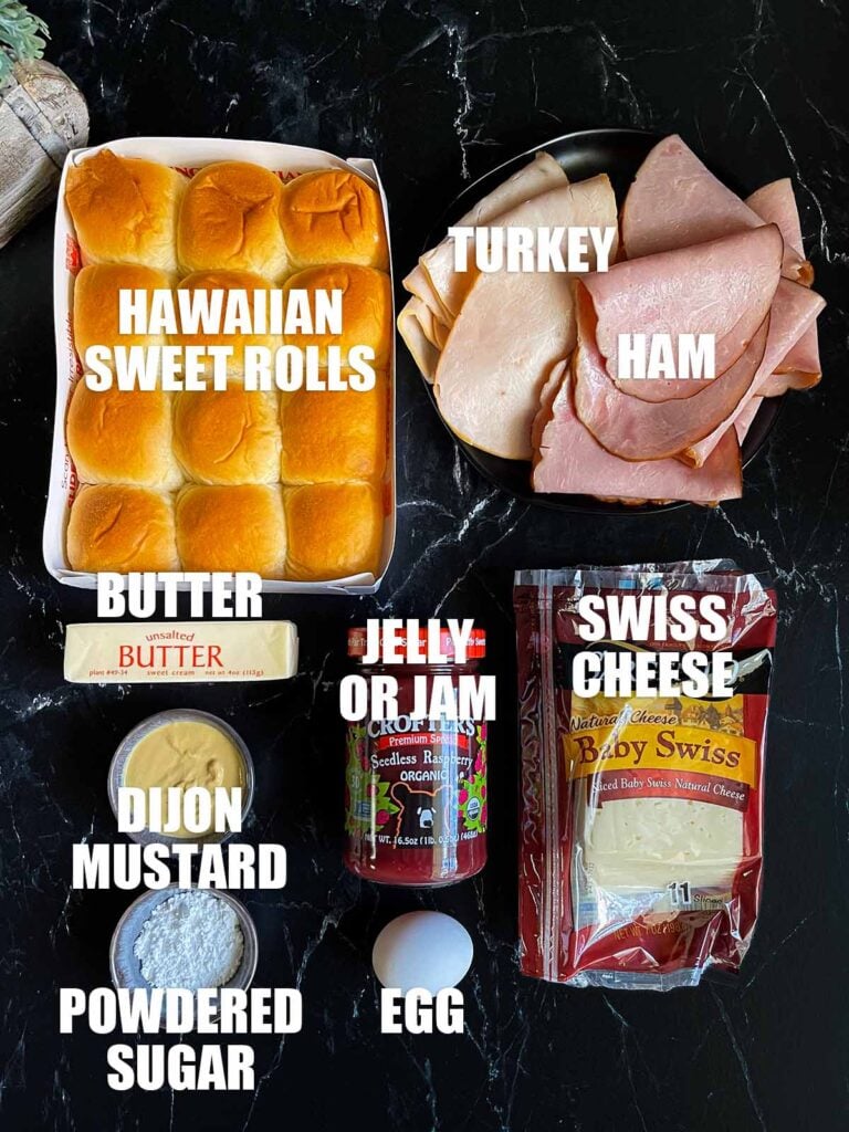 Ingredients needed to make Monte Cristo sliders.