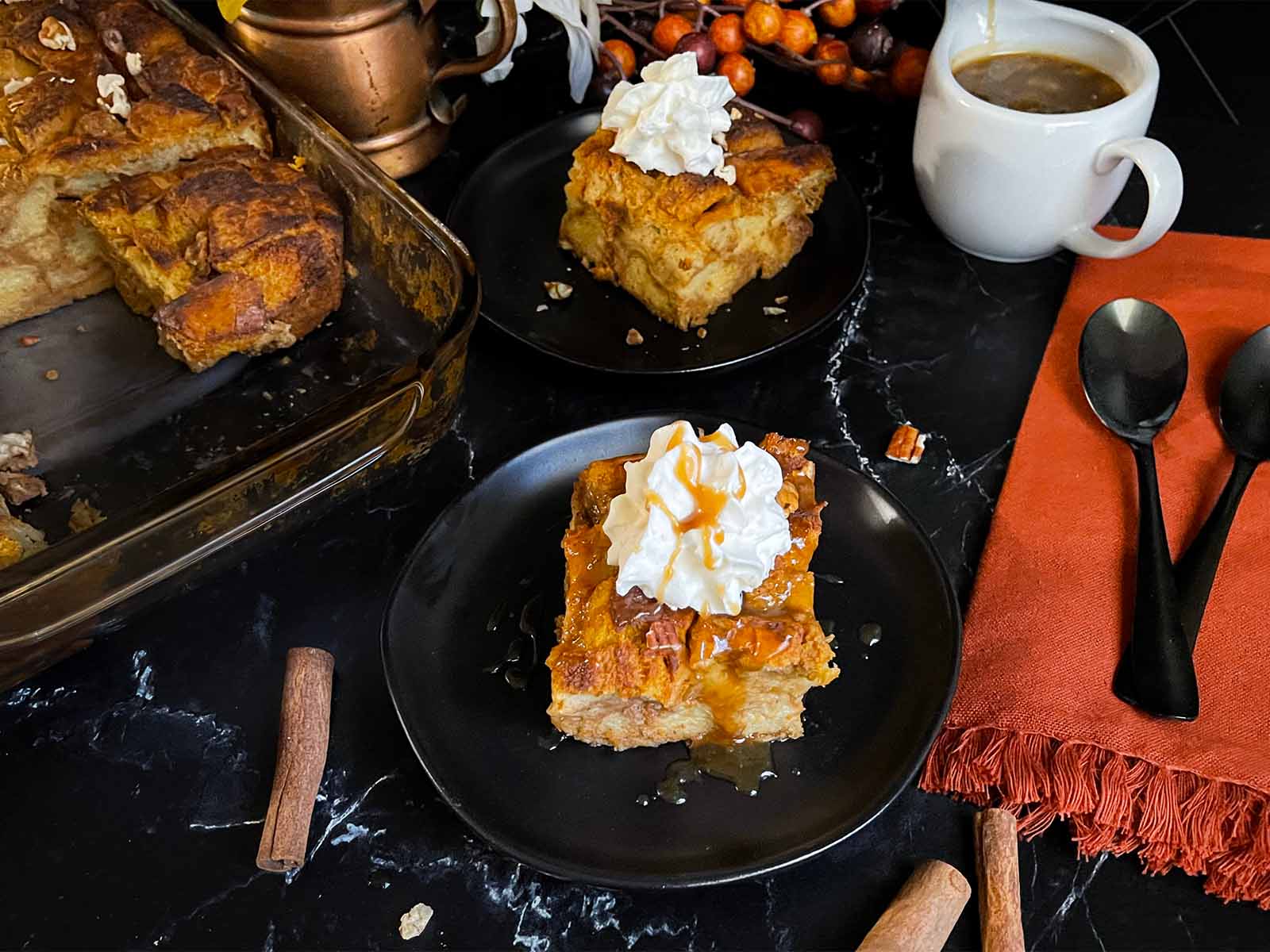 Pumpkin Bread Pudding (Salted Caramel Sauce) Don't Sweat The Recipe