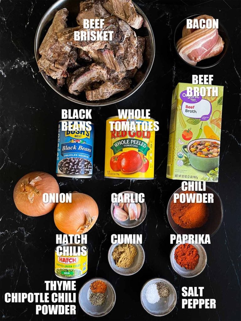Ingredients needed for brisket chili.