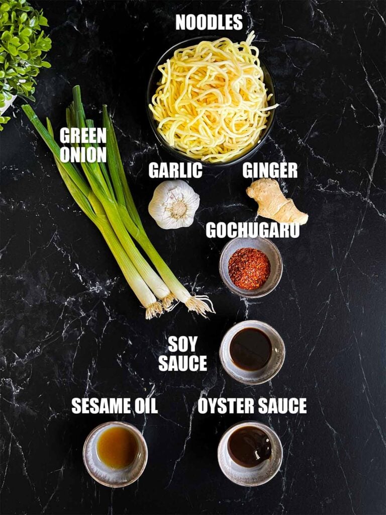 ingredients for spicy garlic noodles.