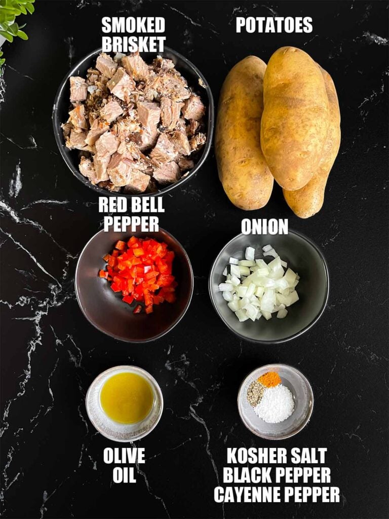 Ingredients needed to make smoked brisket hash.