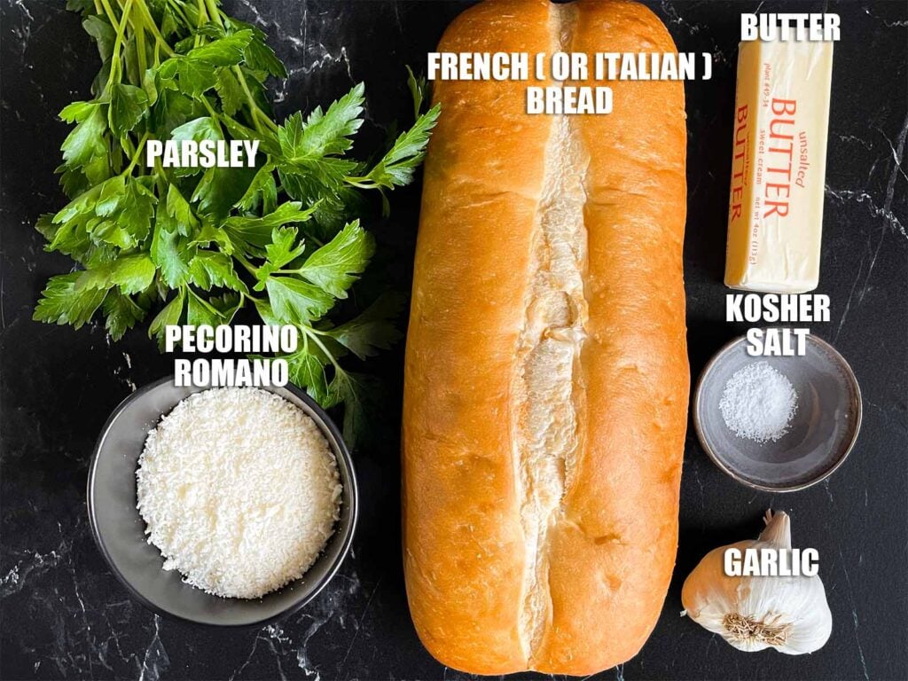 Ingredients needed for garlic bread.