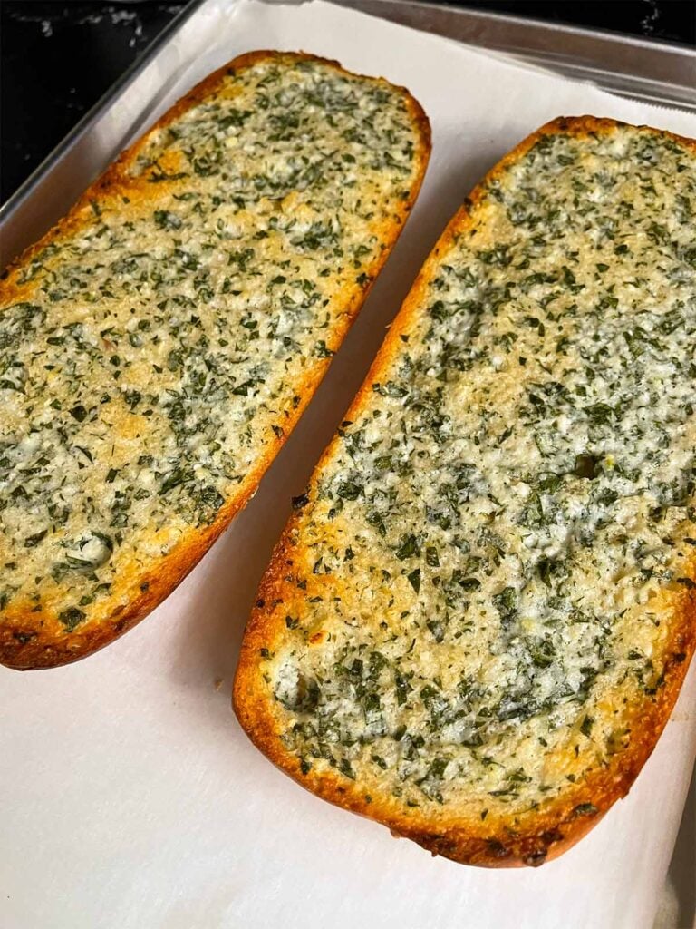 Garlic bread out of the oven.
