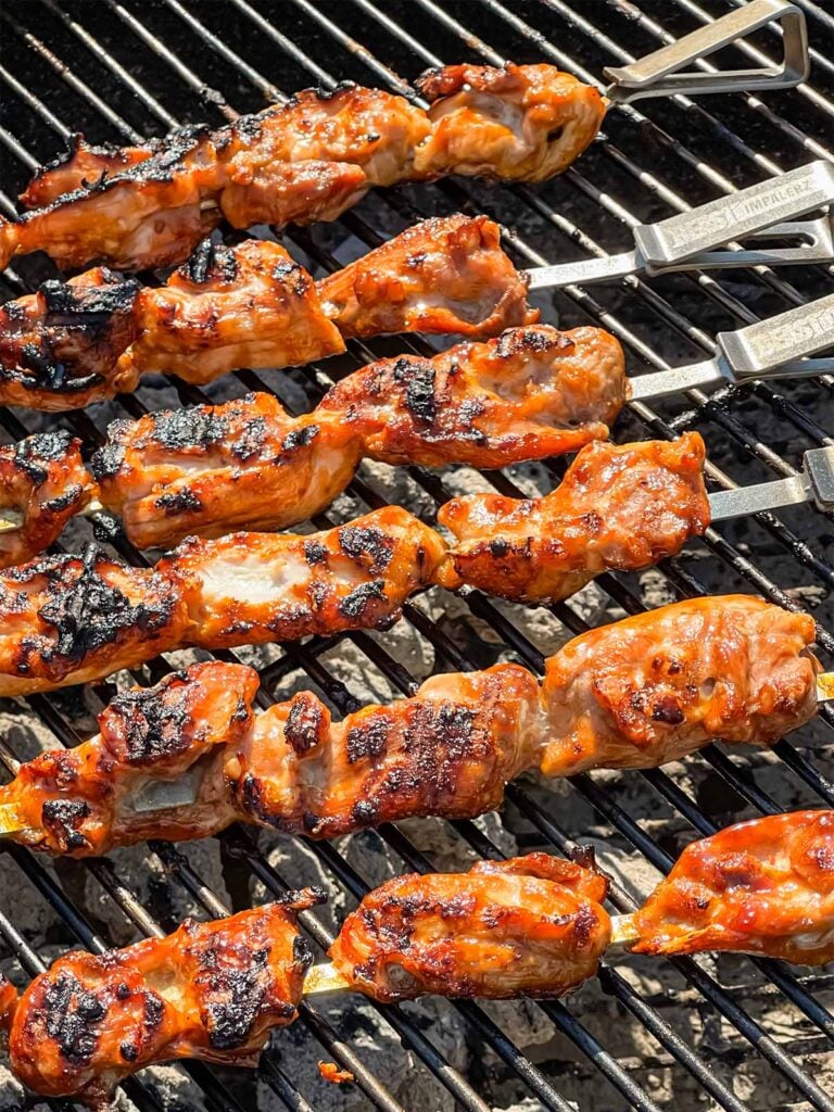 Bourbon chicken on the grill.