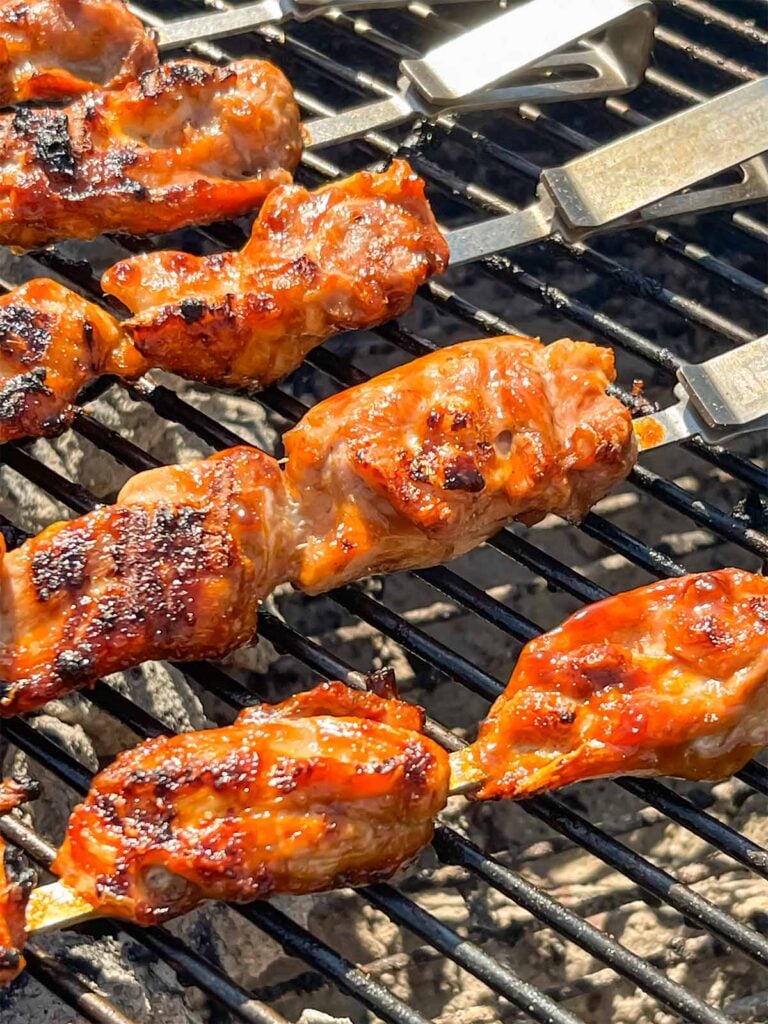 Bourbon chicken on the grill.