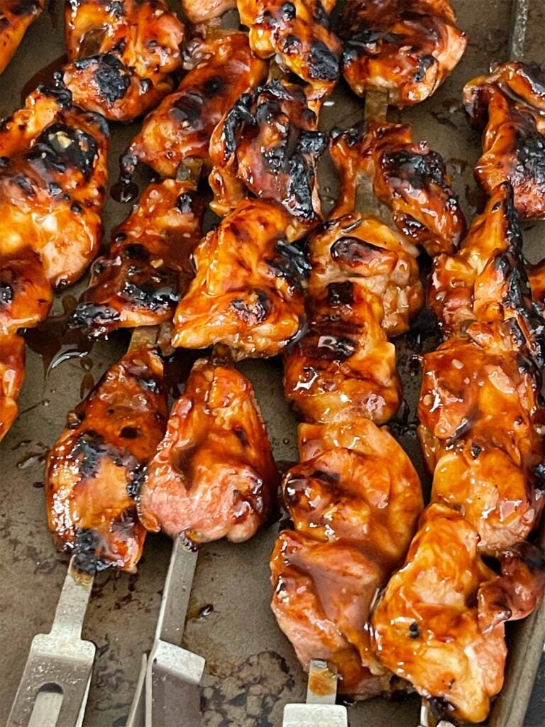 Bourbon chicken on the grill.