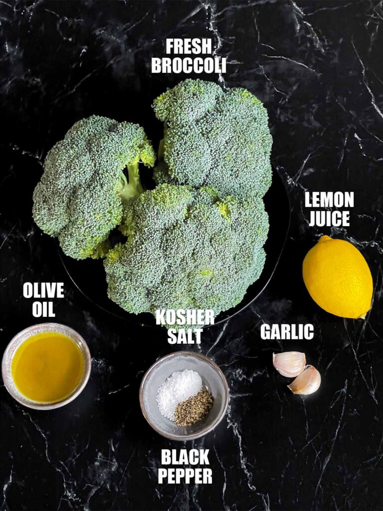 Ingredients needed to make roasted broccoli.