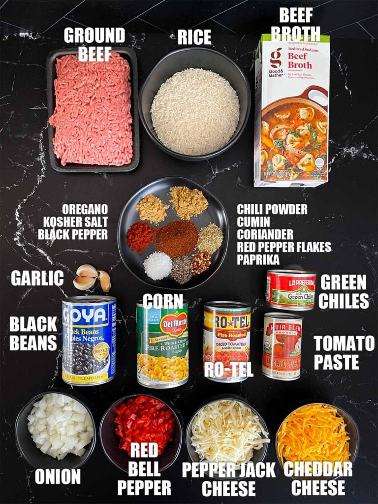 Ingredients needed to make Mexican Ground Beef Casserole With Rice