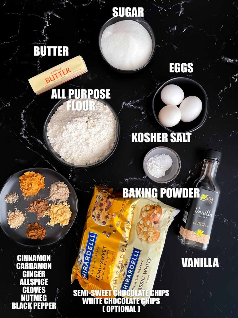 Ingredients needed to make chai biscotti.