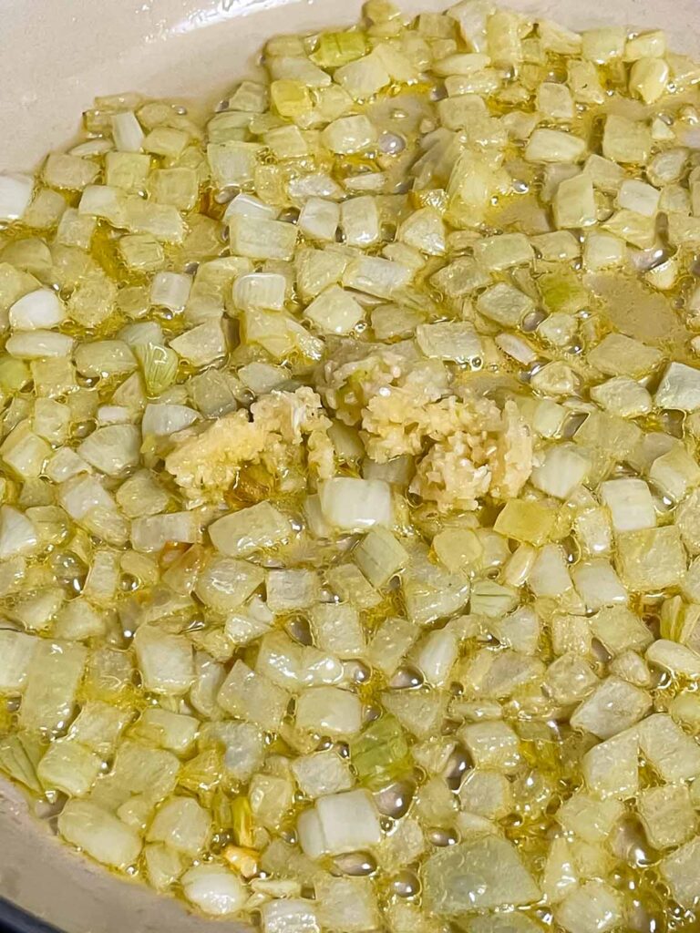 Onions with garlic cooking.