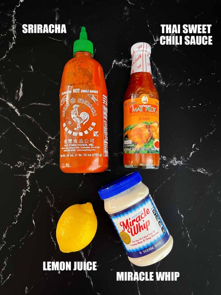 Ingredients needed to make bang bang sauce.