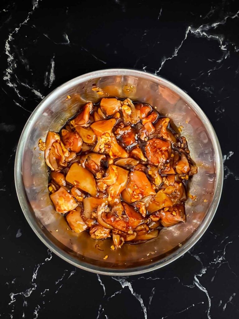 Bang bang chicken marinade with chicken.