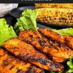 Grilled Southwest chicken with roasted corn in the background.